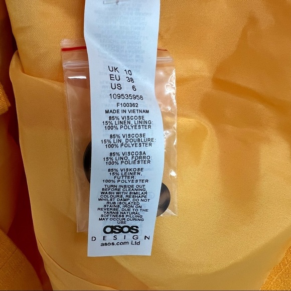 ASOS Design Double Breasted Linen Blend Blazer Jacket Size 6P - Picture 8 of 8